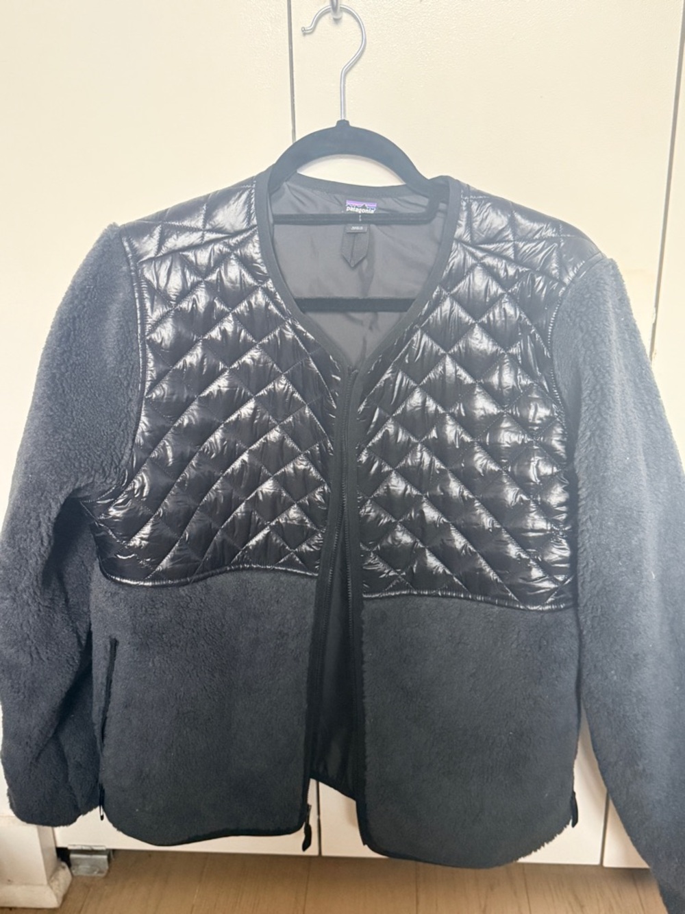 Patagonia Black Fleece Quilted Hybrid Jacket Sherpa Zip Up
